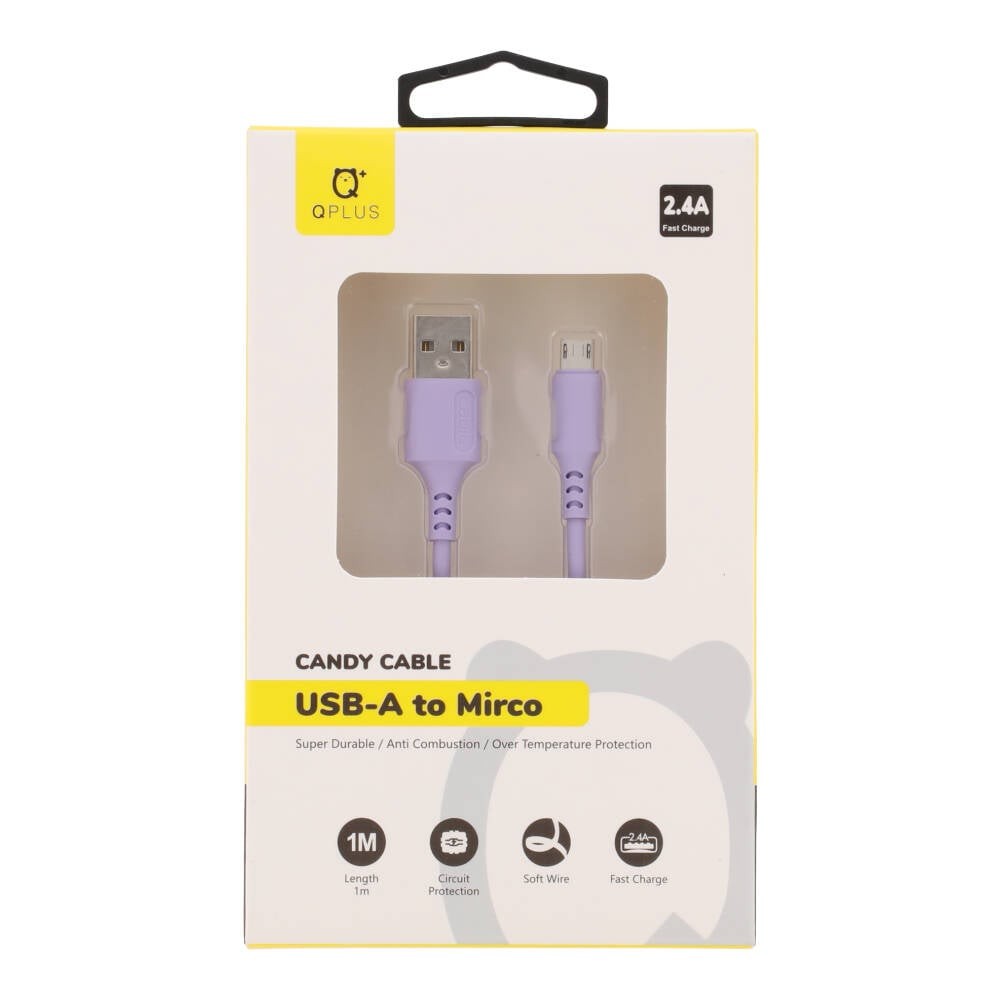 สายชาร์จ QPLUS Micro USB (2.4A) 1 เมตร Purple/Candy
