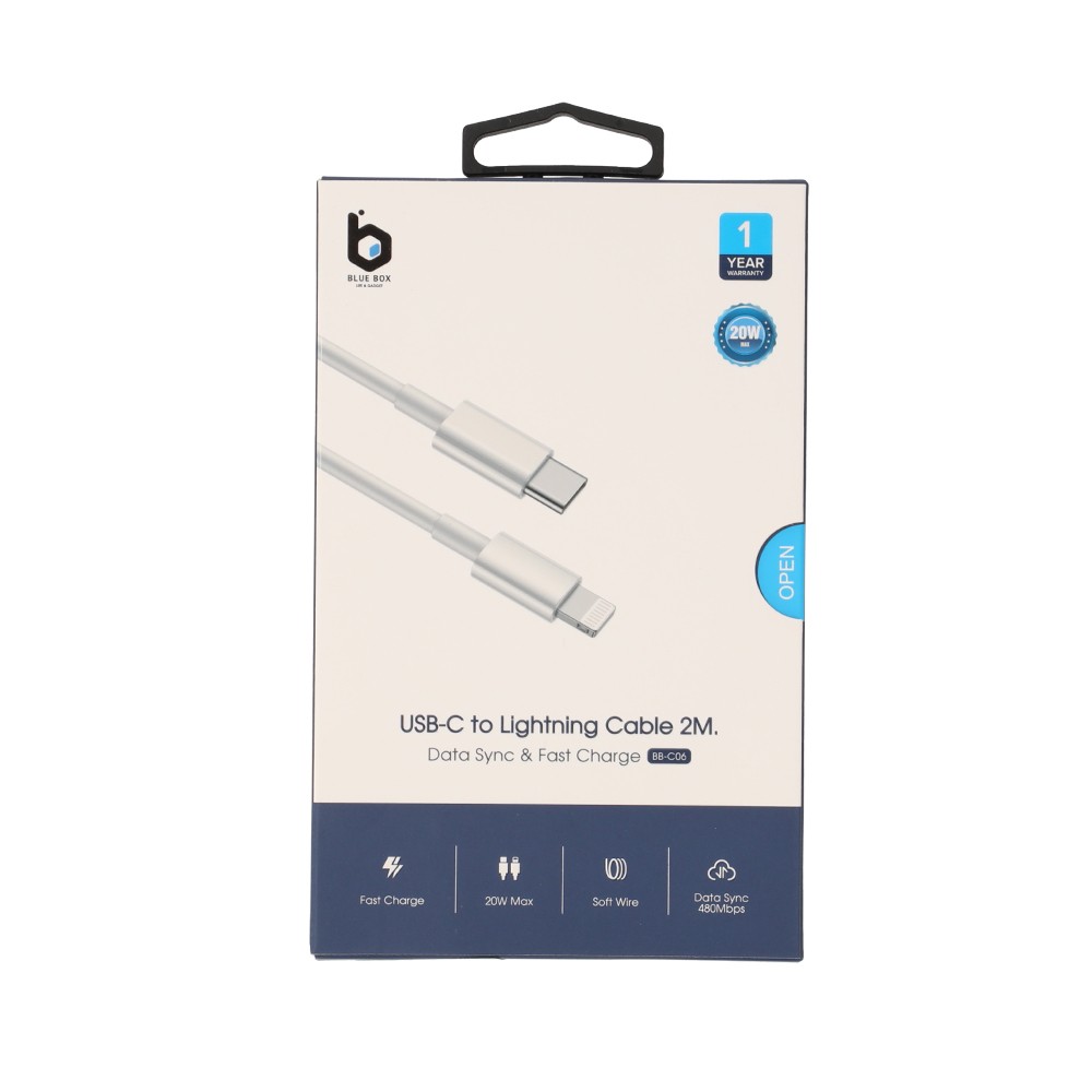 สายชาร์จ Blue Box USB-C to Lightning Cable 20W 2M. White (BB-C06)