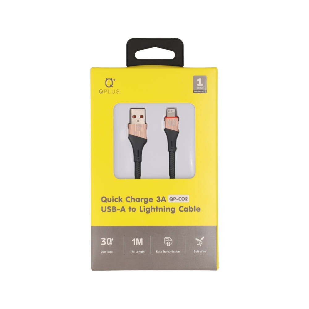 สายชาร์จ QPLUS USB-A to Lightning Cable 3A 1M. Grey (QP-C02)
