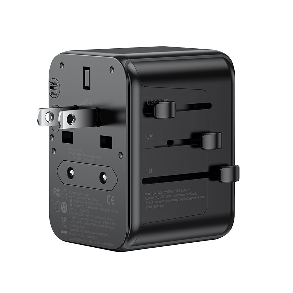 หัวแปลงปลั๊กไฟ Veger Universal Travel Adapter 35W (VA-INT03) Black