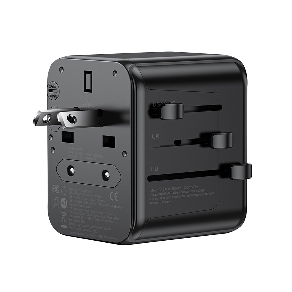 หัวแปลงปลั๊กไฟ Veger Universal Travel Adapter 35W (VA-INT03) Black