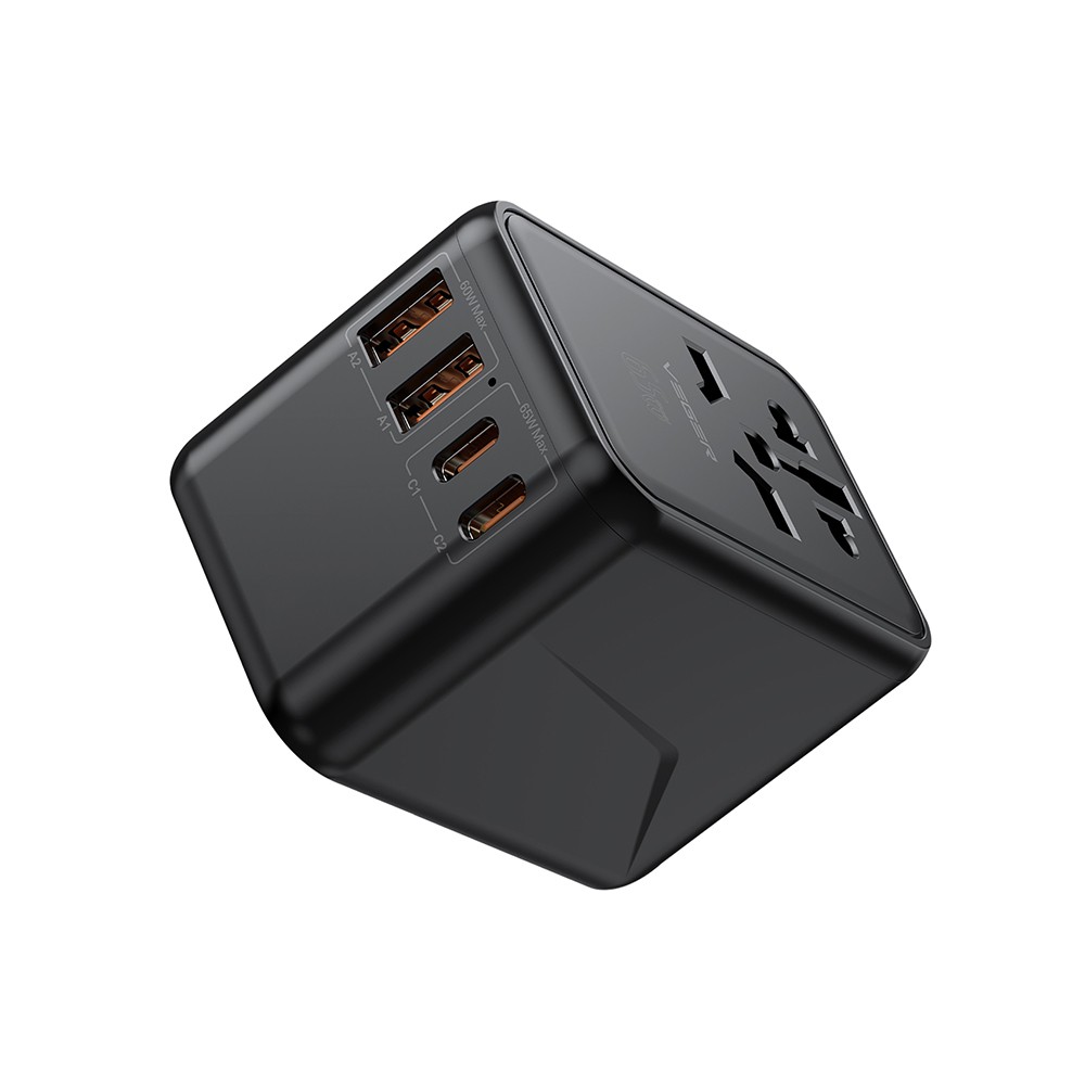 หัวแปลงปลั๊กไฟ Veger Universal Travel Adapter 65W GaN (VA-INT04) Black