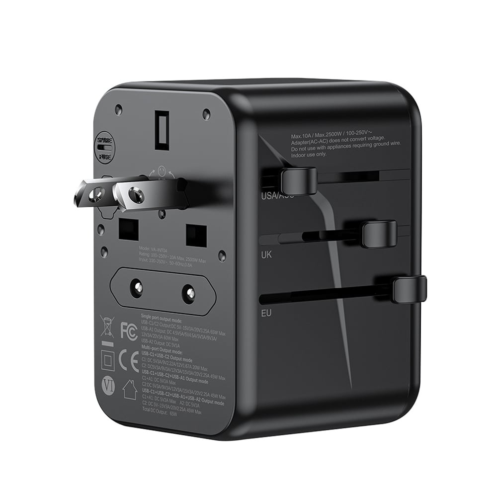 หัวแปลงปลั๊กไฟ Veger Universal Travel Adapter 65W GaN (VA-INT04) Black