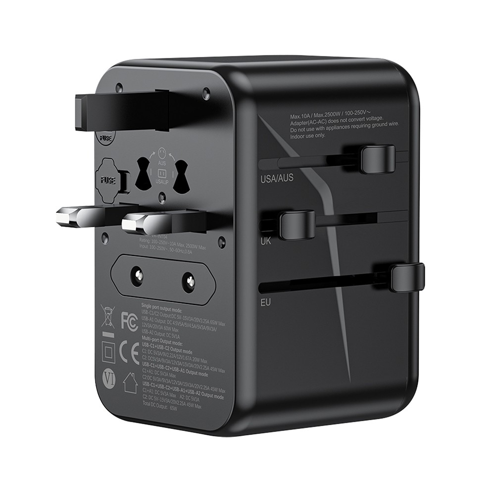 หัวแปลงปลั๊กไฟ Veger Universal Travel Adapter 65W GaN (VA-INT04) Black