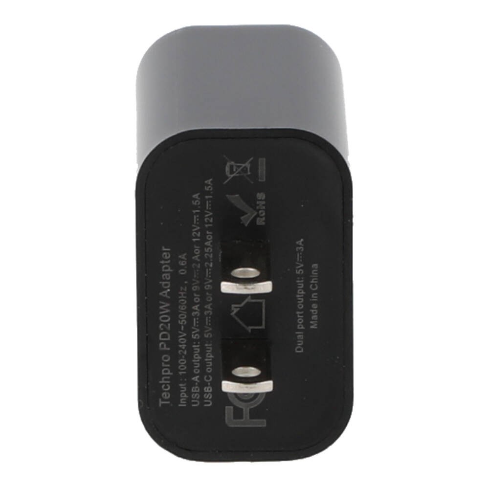 TECHPRO Wall USB Charger 1 USB-A / 1 USB-C (PD20W) Black