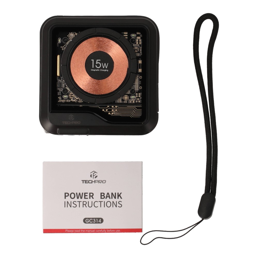 พาวเวอร์แบงค์ TECHPRO 10,000 mAh Magnetic Charging Black