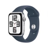 Apple Watch SE GPS 44mm Silver Aluminium Case with Storm Blue Sport Band - M/L - 2nd Gen (New)