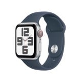 Apple Watch SE GPS + Cellular 40mm Silver Aluminium Case with Storm Blue Sport Band - M/L - 2nd Gen (New)
