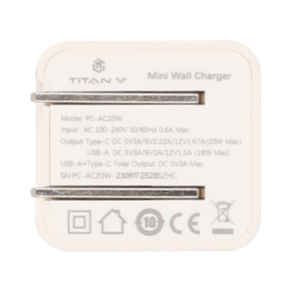 อะแดปเตอร์ TITANV Wall Charger 1 USB-A / 1 USB-C White