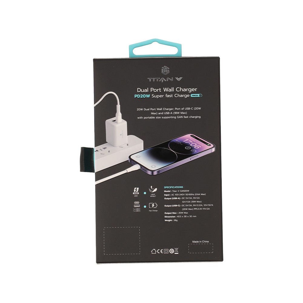 อะแดปเตอร์ TITANV Wall Charger 1 USB-A / 1 USB-C White