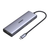 Ugreen Port Hub 9-in-1 USB-C to 3xUSB-A, HDMI, VGA, TF/SD, Land and PD (15600) Gray