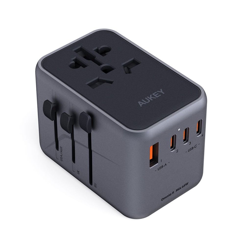 หัวแปลงปลั๊กไฟ AUKEY Universal Adapter Travel Mate 65W GaN with USB Ports (PA-TA08)