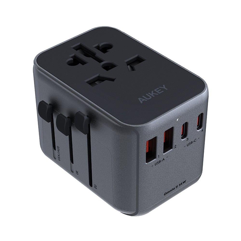 หัวแปลงปลั๊กไฟ AUKEY Universal Adapter Travel Mate 35W with USB Ports Black