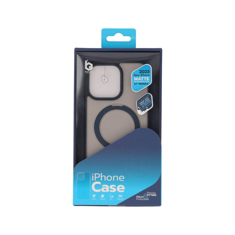 เคส Blue Box iPhone 15 Pro Max Matte Clear magnetic ring Blue Steel