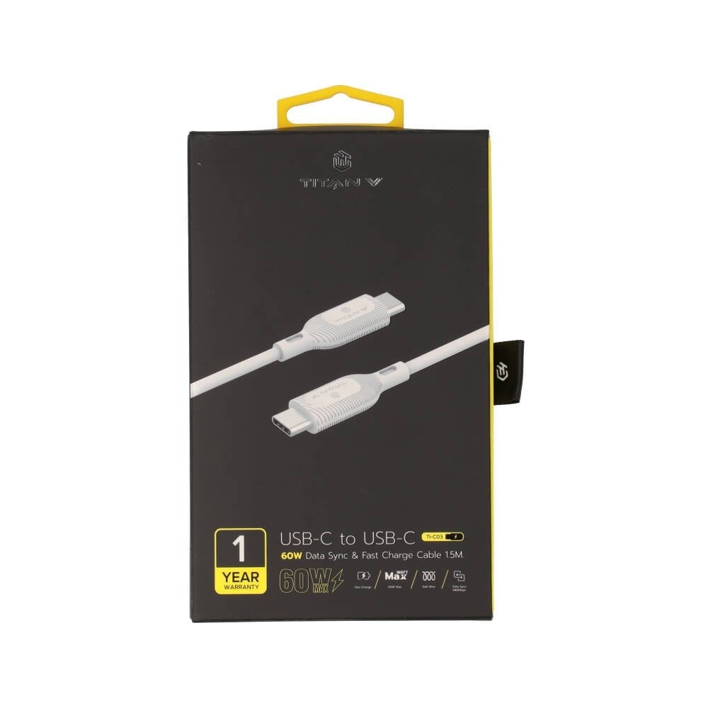 สายชาร์จ TITANV USB-C to USB-C 60W (TI-C03) Basic White