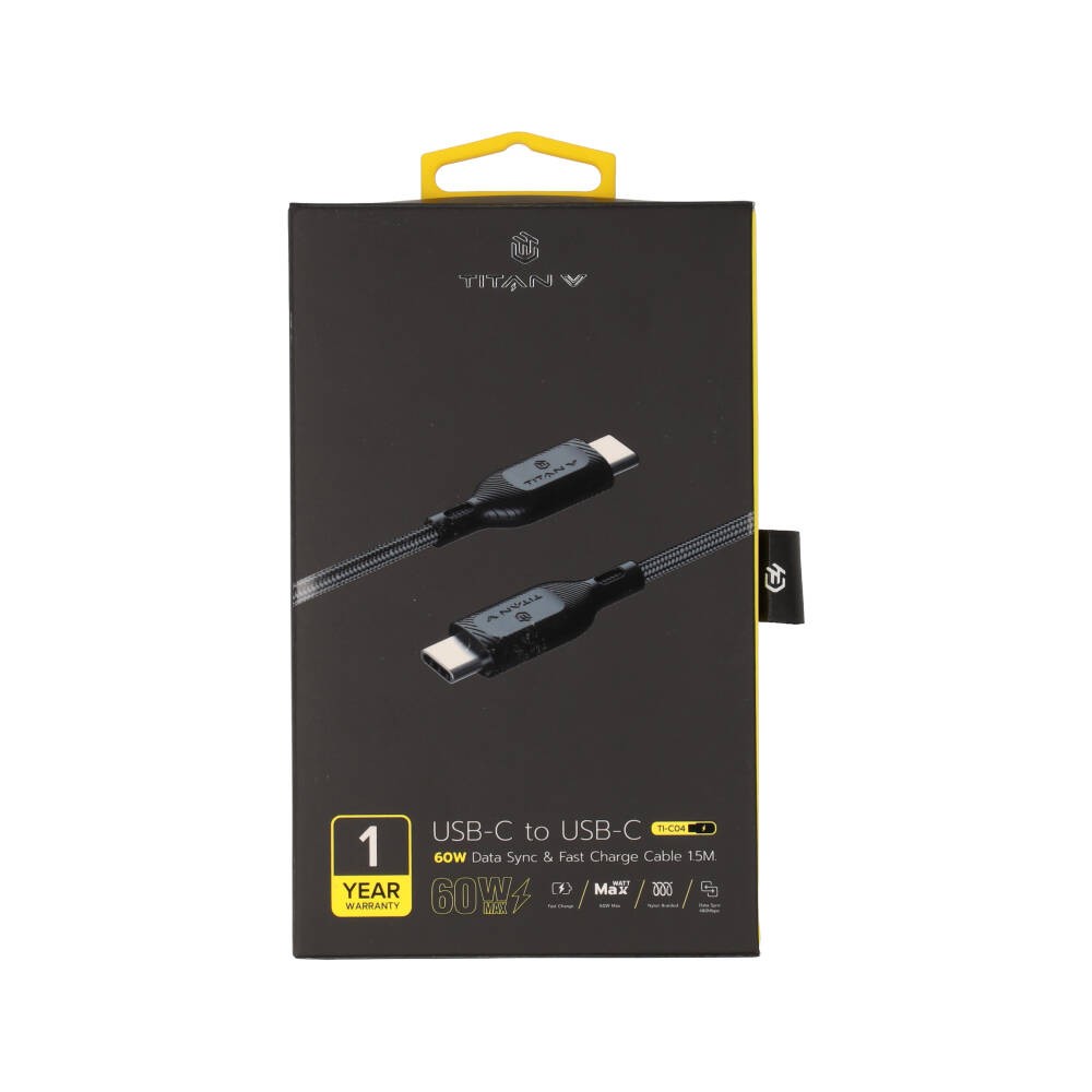 สายชาร์จ TITANV USB-C to USB-C Cable Nylon 60W 1.5M Black (TI-C04)