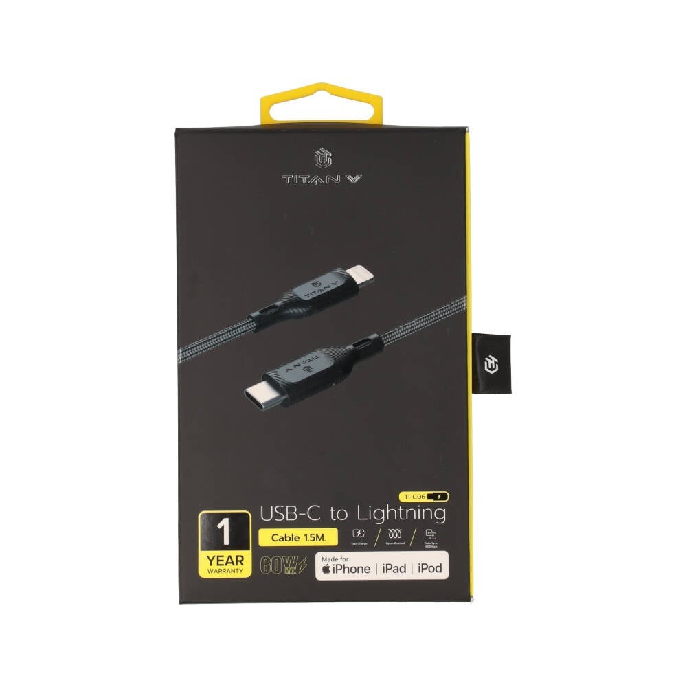 สายชาร์จ TITANV USB-C to Lightning Cable Nylon 3A/60W Super Fast Charge (MFI) 1.5M Balck (TI-C06)