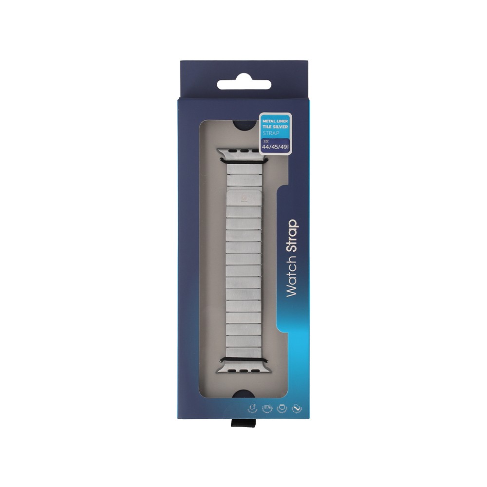Blue Box สาย Apple Watch Strap Series 6,7,8,9,SE1,SE2,Ultra (44/45/49mm) Metal Liner Tile Silver