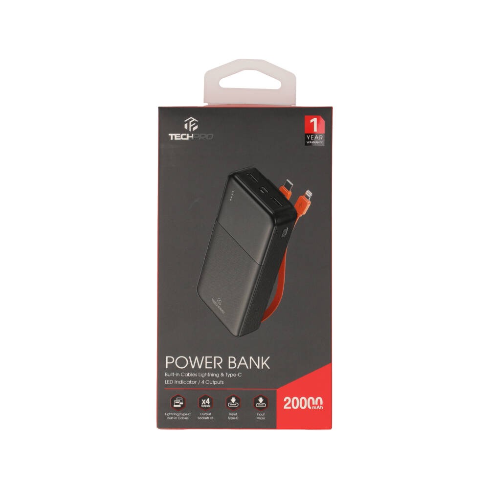 พาวเวอร์แบงค์ TECHPRO 20,000 mAh TP-PB20 Black