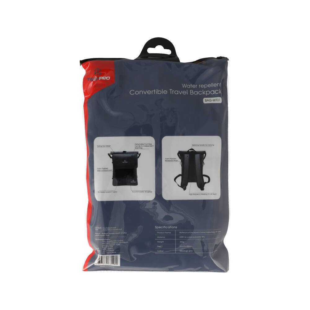 กระเป๋าสะพายหลัง TECHPRO Waterproof Detachable 14 inch Grey