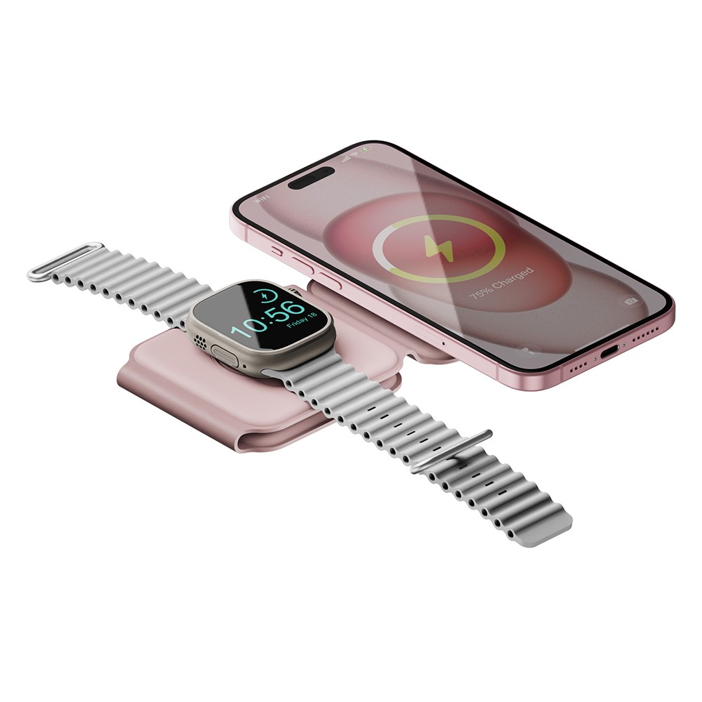 ที่ชาร์จไร้สาย BAZIC 3-in-1 Wireless Charger Foldable Magnetic Pad 15W GOMAG TRIO Pink