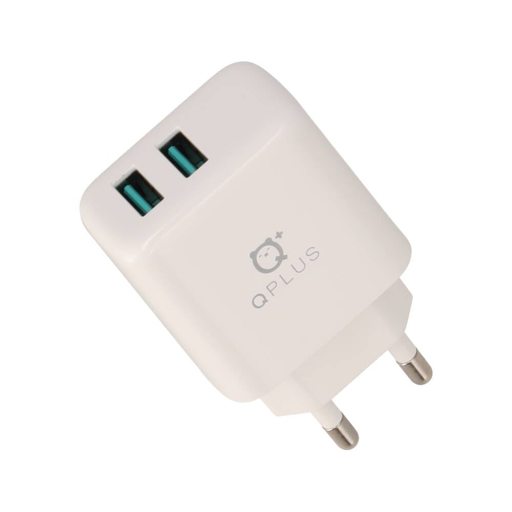 อะแดปเตอร์พร้อมสายชาร์จ QPLUS Wall USB Charger 2 USB-A (2.4A) + USB-A to USB-C Cable 1M. White (TG07) (TISI)