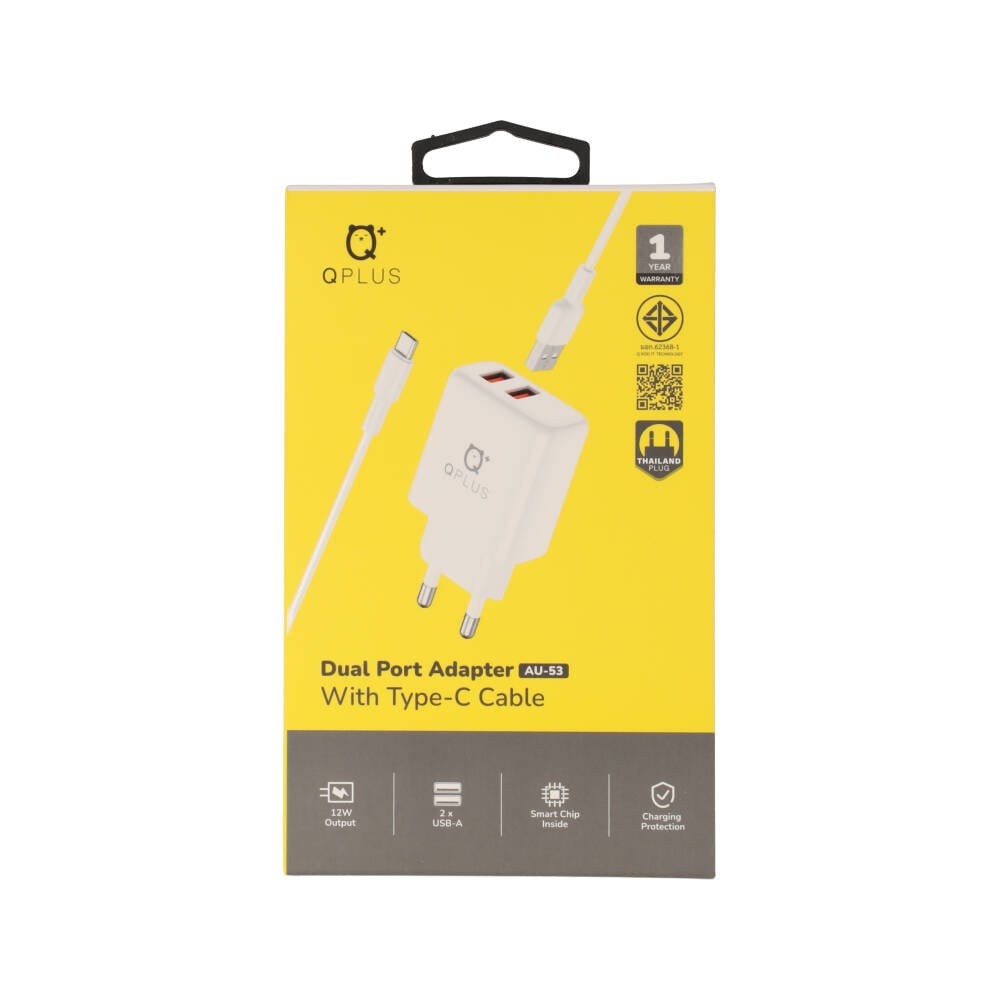อะแดปเตอร์พร้อมสายชาร์จ QPLUS Wall USB Charger 2 USB-A (2.4A) + USB-A to USB-C Cable 1M. White (TG07) (TISI)