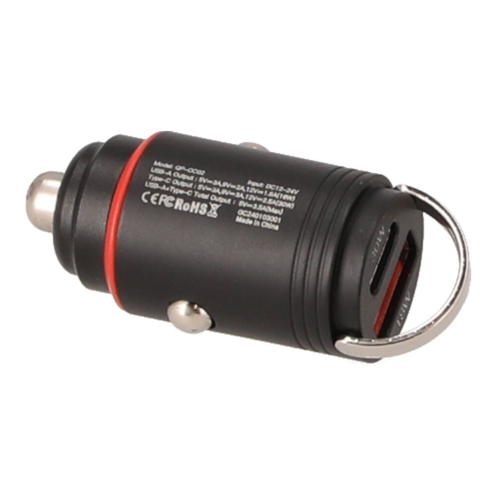 ที่ชาร์จแบตในรถ QPLUS Car Charger 1 USB-A (18W) / 1 USB-C (PD30W) Bl;ack (QP-CC02)