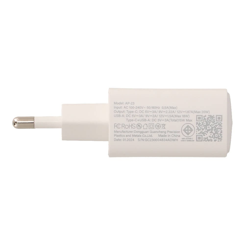 อะแดปเตอร์ TECHPRO Wall USB Charger 1 USB-A (QC3.0) / 1 USB-C (PD20W) White (TP-WC04) (TISI)