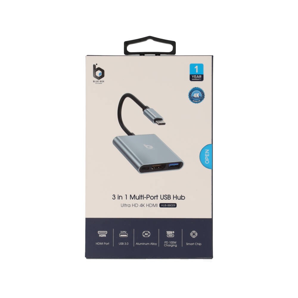 ยูเอสบีฮับ Blue Box 3-in-1 USB Type-C Hub สี Silver Grey | Studio7 online