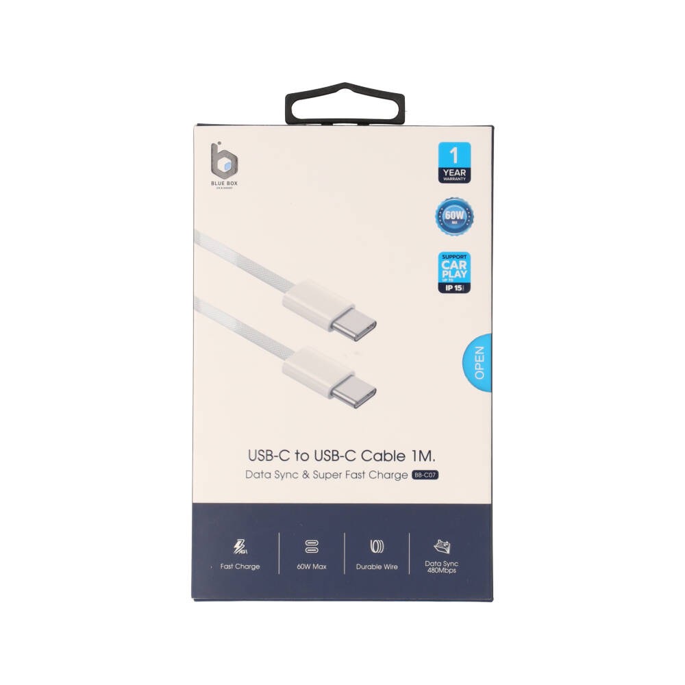 สายชาร์จ Blue Box USB-C to USB-C 60W 1 เมตร Knitting White