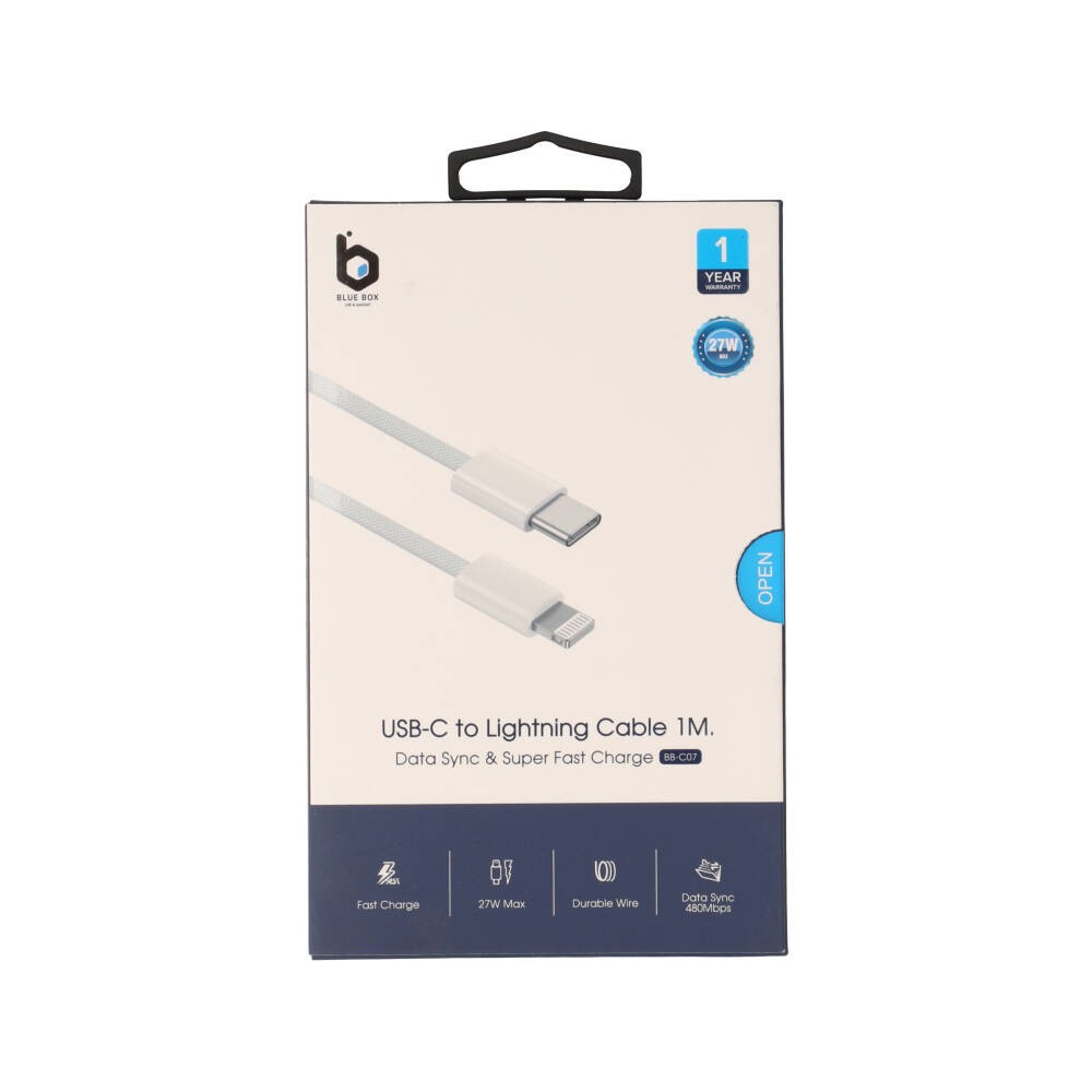 สายชาร์จ Blue Box USB-C to Lightning 27W 1 เมตร Knitting White