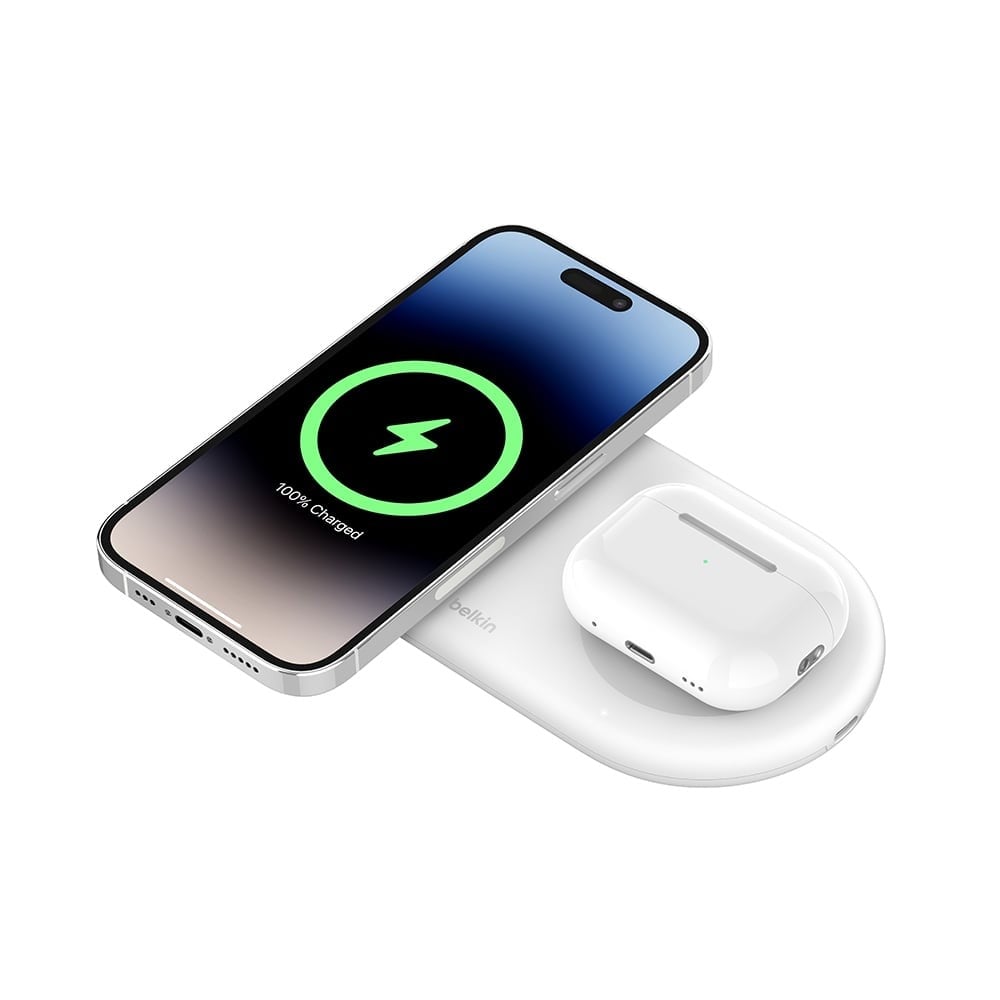 แท่นชาร์จไร้สาย Belkin 2-in-1 Wireless Charger Universal Pad 15W White