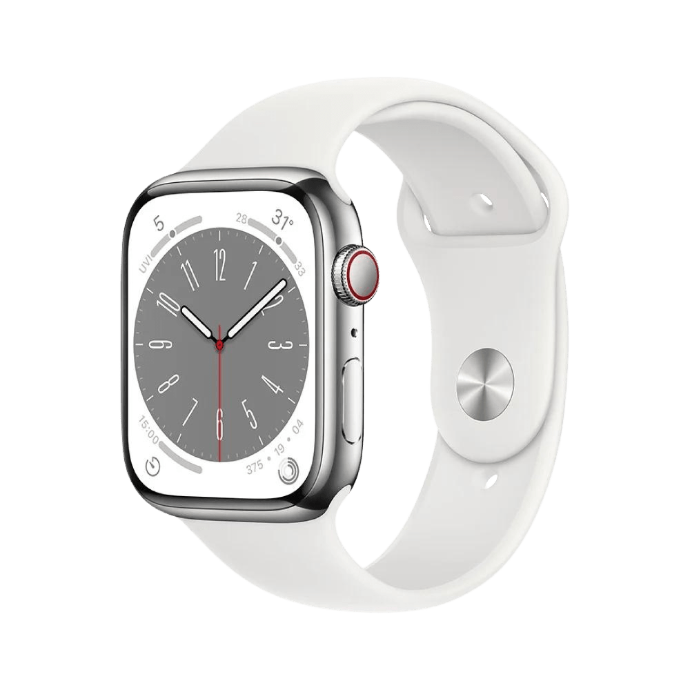 Apple Watch Series 8 GPS + Cellular 45mm Silver Stainless Steel Case with White Sport Band