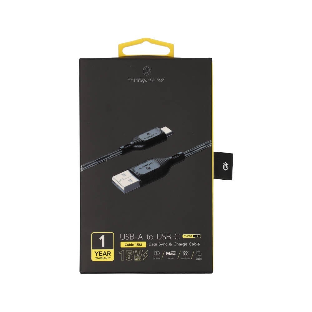 สายชาร์จ TITANV USB-A to USB-C Cable Nylon Charrger & DATA SYNC 1.5M Black (TI-C07)