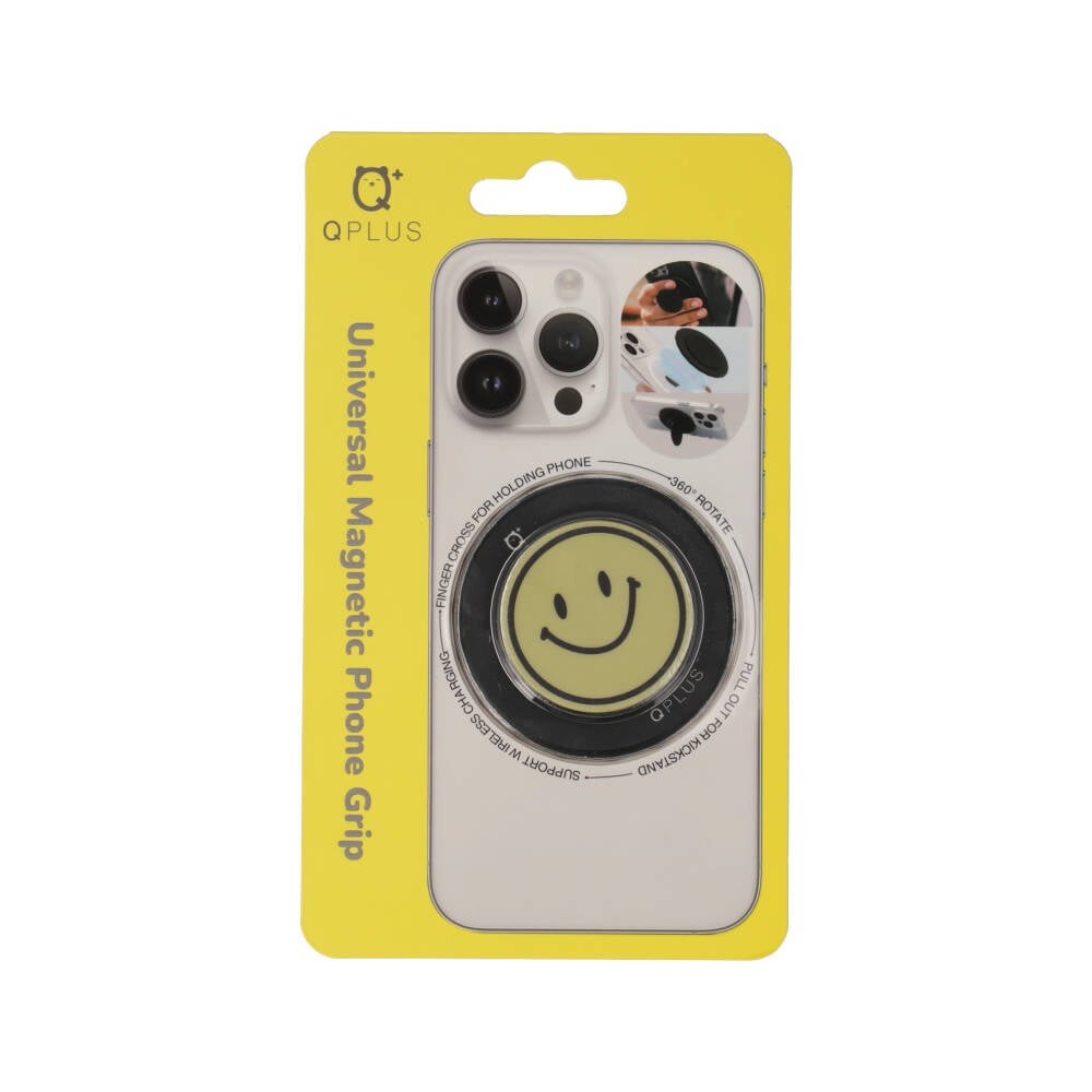 แหวนจับมือถือ QPLUS Finger Cross Magnetic Phone Grip Smiley Face