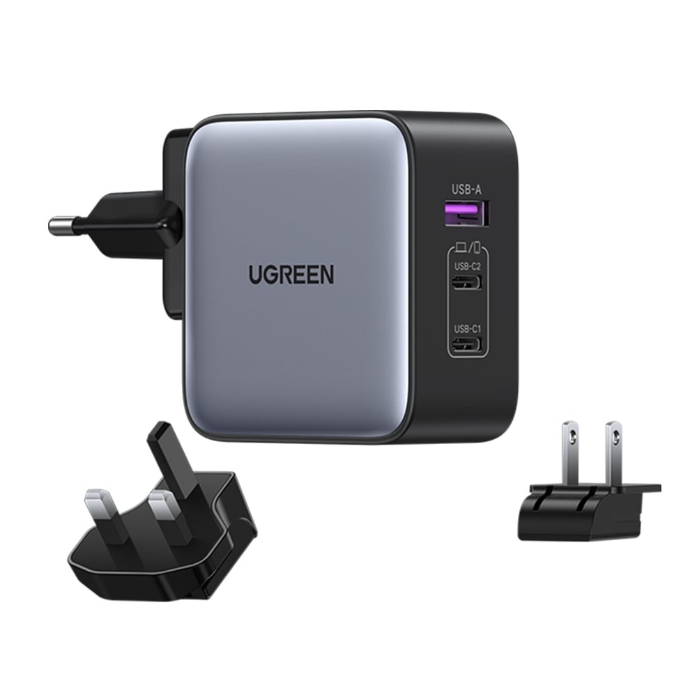 อะแดปเตอร์ Ugreen Wall Charger 1 USB-A / 2 USB-C 65W (US/UK/EU) ALU Gray