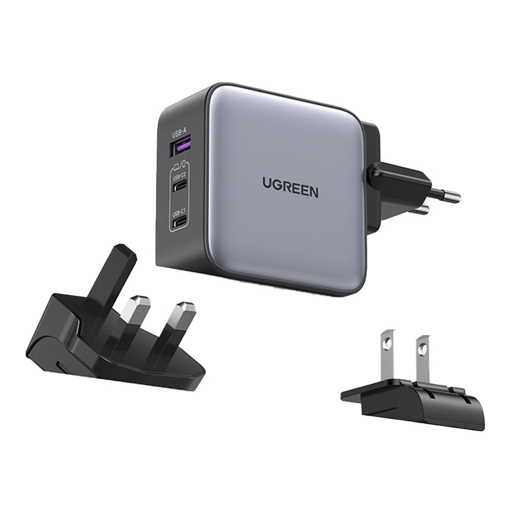 อะแดปเตอร์ Ugreen Wall Charger 1 USB-A / 2 USB-C 65W (US/UK/EU) ALU Gray