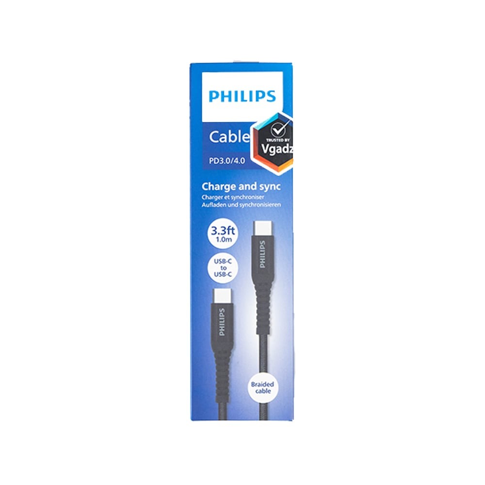 สายชาร์จ Philips USB-C to USB-C Cable 100W 1M. Black