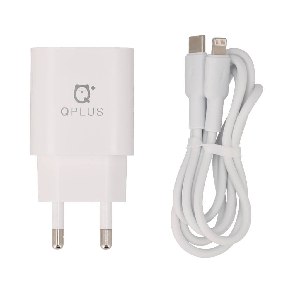 อะแดปเตอร์ QPLUS Wall Charger 1 USB-A / 1 USB-C 20W พร้อมสายชาร์จ USB-C to Lightning 1 เมตร