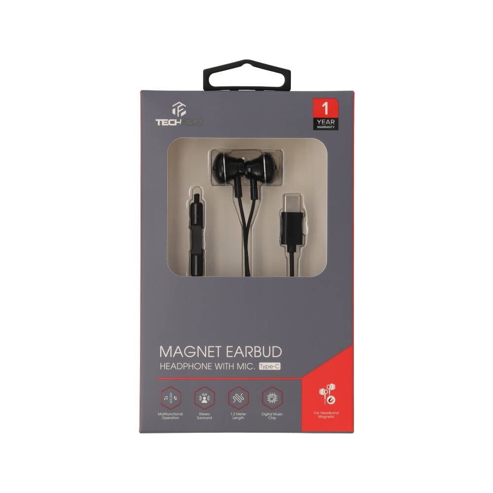 หูฟัง TECHPRO Magnet Earbud with Mic. Type-C Black