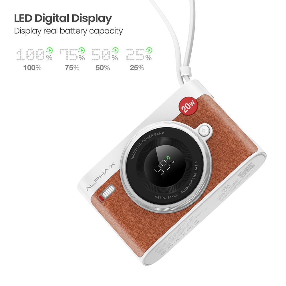 พาวเวอร์แบงค์ ALPHA 10,000 mAh Built-in Cable ALP10-28PD Pro Brown