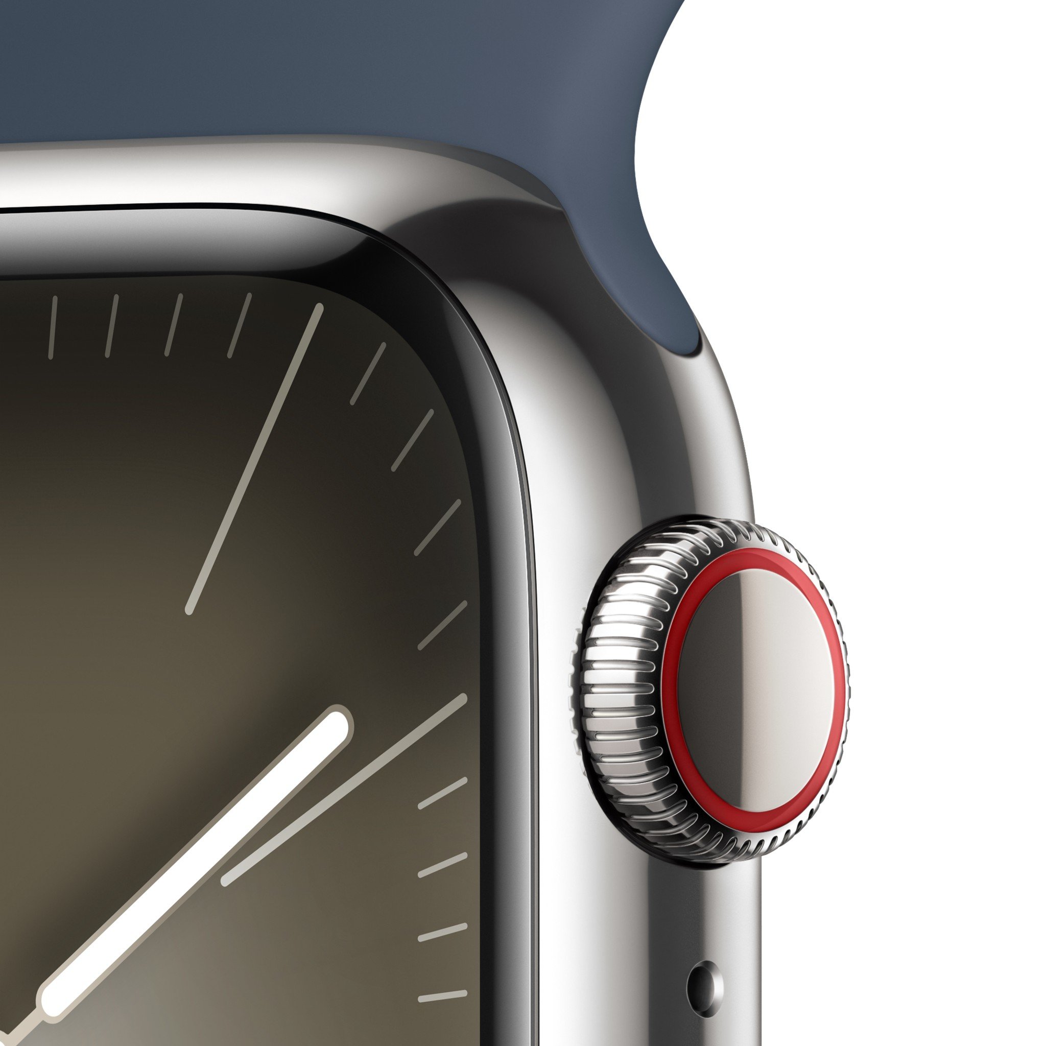 Apple Watch Series  9 GPS + Cellular 41mm Silver Stainless Steel Case with Storm Blue Sport Band - S/M