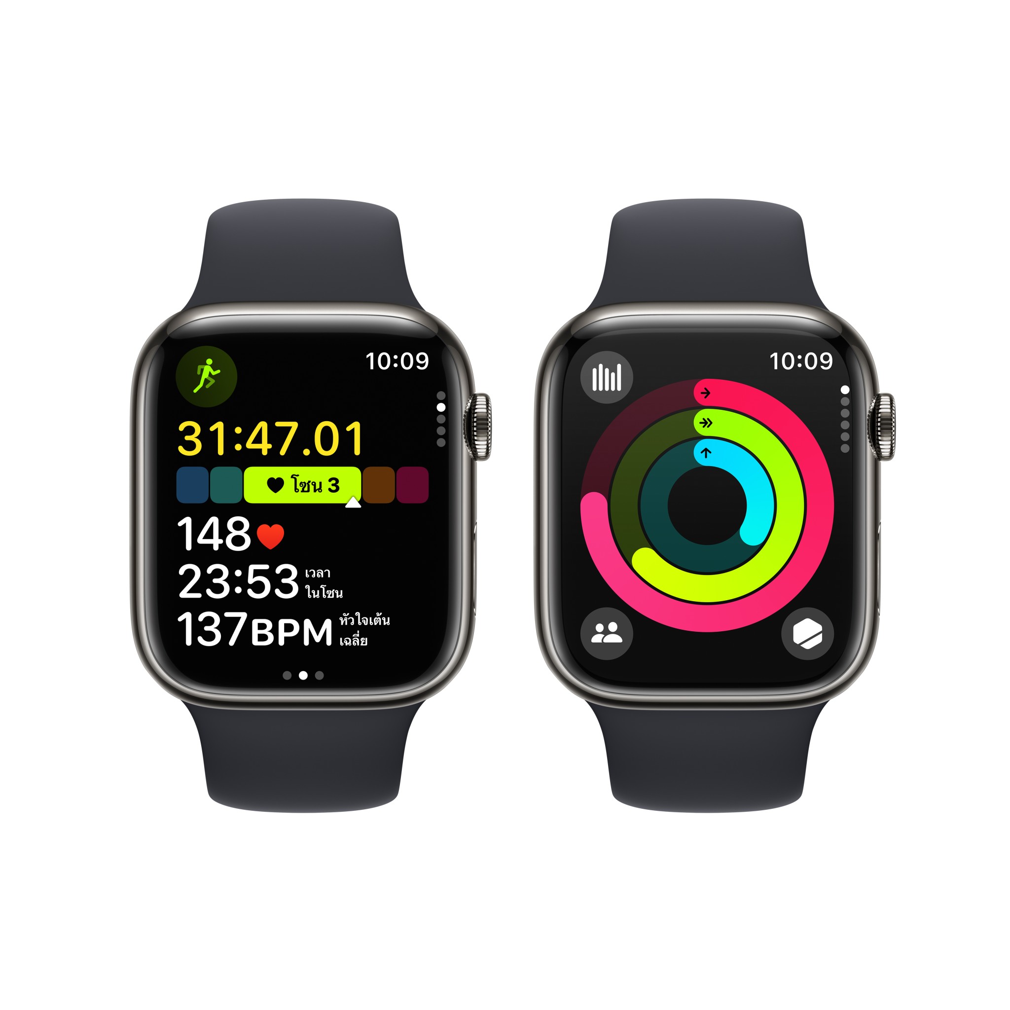 Apple Watch Series  9 GPS + Cellular 45mm Graphite Stainless Steel Case with Midnight Sport Band - M/L