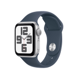 Apple Watch SE GPS 40mm Silver Aluminium Case with Storm Blue Sport Band - M/L - 2nd Gen (New)