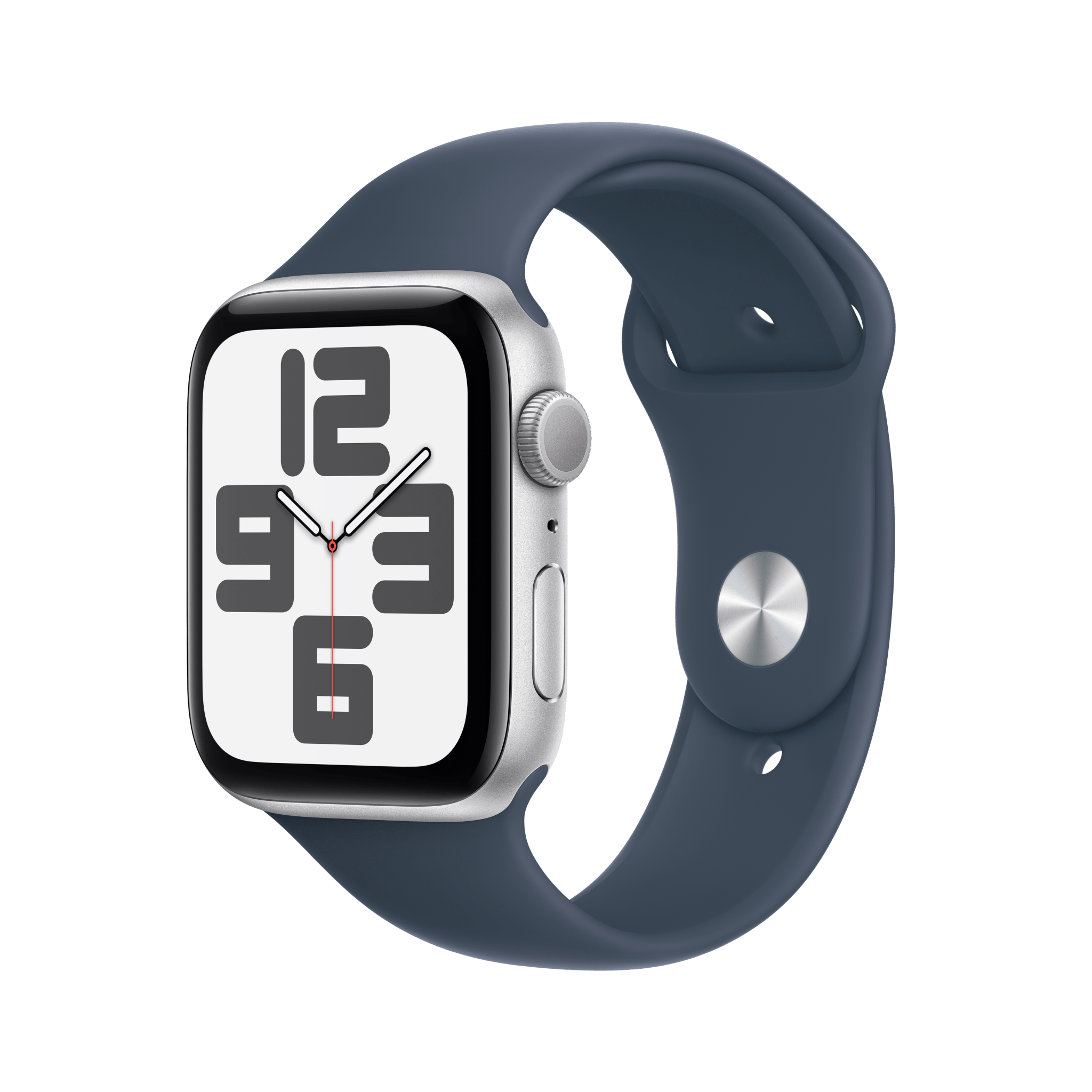 Apple Watch SE GPS 44mm Silver Aluminium Case with Storm Blue Sport Band - M/L - 2nd Gen (New)