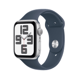 Apple Watch SE GPS 44mm Silver Aluminium Case with Storm Blue Sport Band - M/L - 2nd Gen (New)