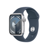 Apple Watch Series 9 GPS 41mm Silver Aluminium Case with Storm Blue Sport Band - S/M
