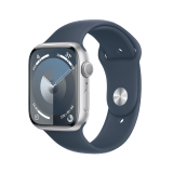 Apple Watch Series 9 GPS 45mm Silver Aluminium Case with Storm Blue Sport Band - S/M