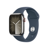 Apple Watch Series  9 GPS + Cellular 41mm Silver Stainless Steel Case with Storm Blue Sport Band - S/M